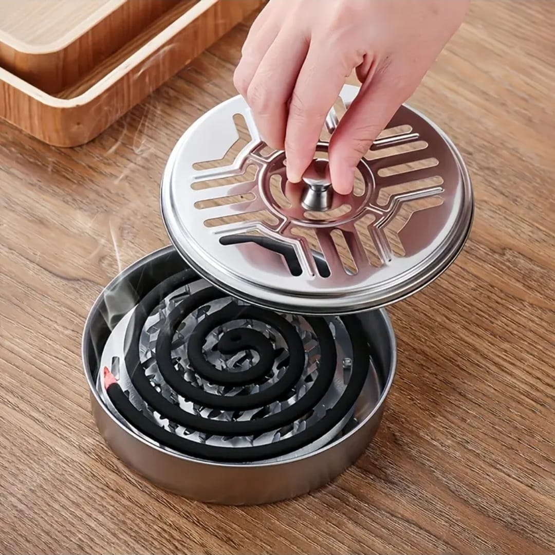New Stainless Steel Mosquito Coil Holder with Lid and Ashtray