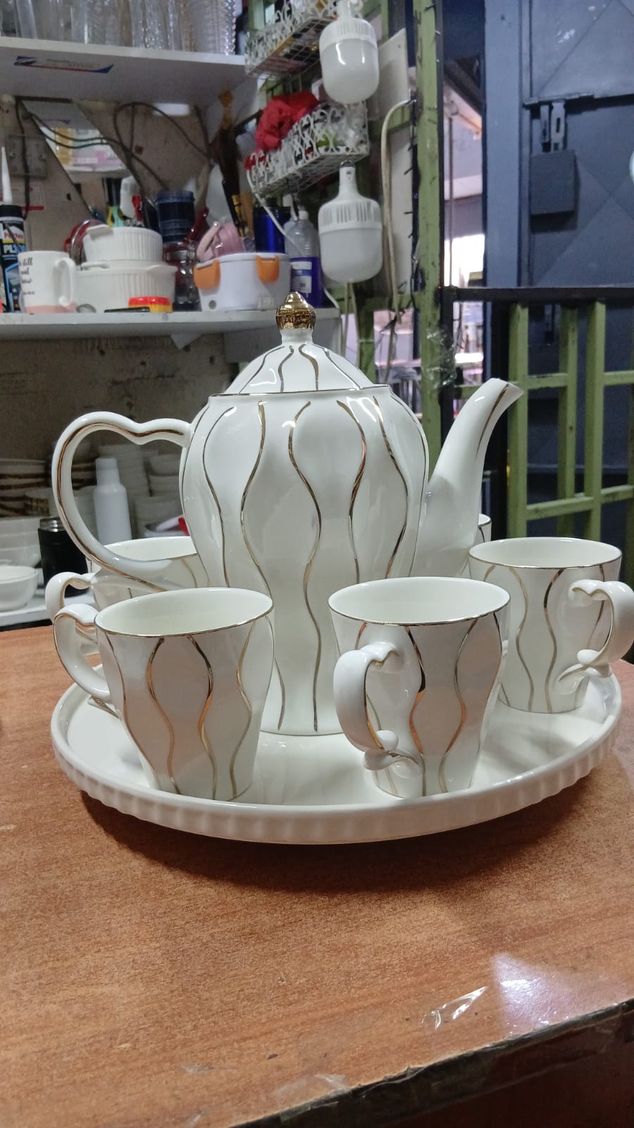 Gold white ceramic tea set
