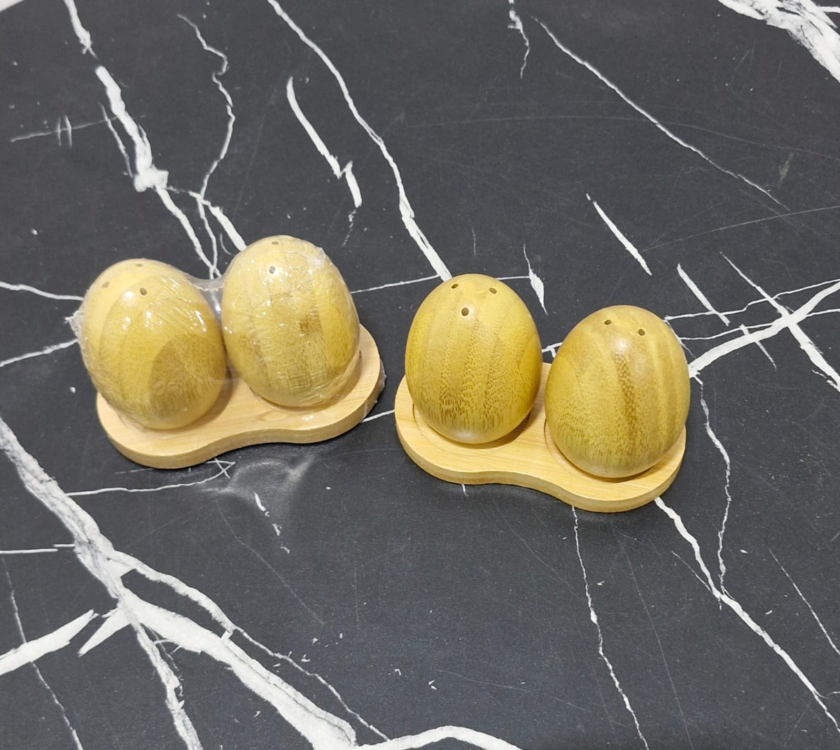 Aesthetic Bamboo Egg-shaped Salt & Pepper Shakers