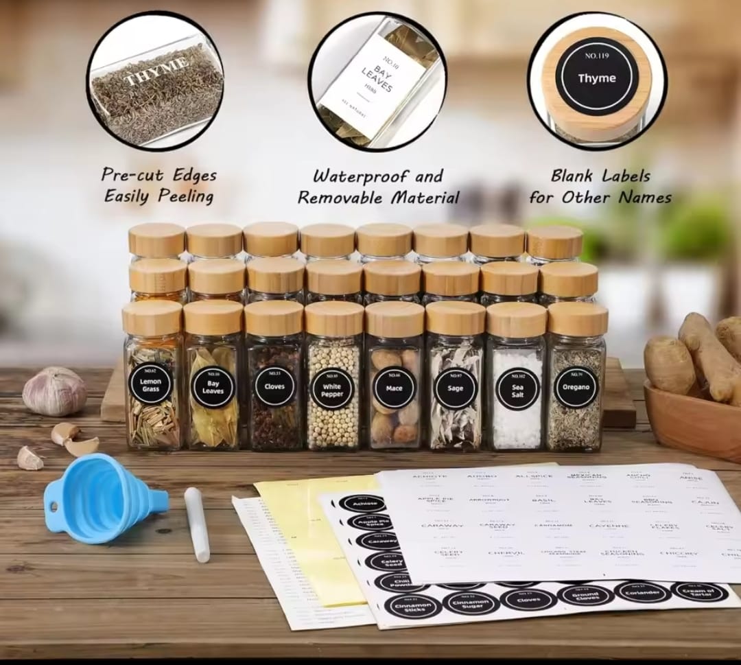 16 PCS PREMIUM THICK GLASS STORAGE JARS WITH BAMBOO LID