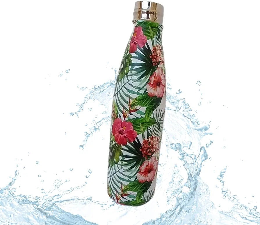 Floral Print flower vase flask Stainless Steel Thermal Bottle 500 ML with Sealed steel Lid