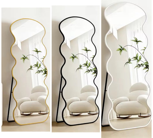40*150cm unbreakable modern wavy full-length mirror features a decorative curved desig