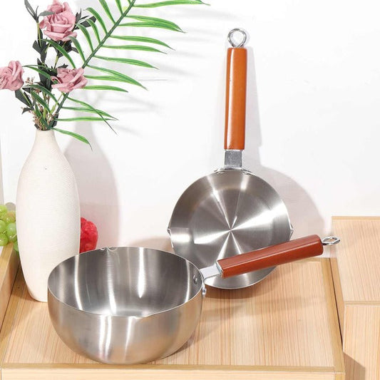 2L Stainless steel non- stick calibrated Japanese Pan Noodle Pot, Spaghetti pot, Milk Pot Stainless Steel tea pot/sufuria Saucepan Wooden Handle Soup Pot Tableware Pan Kitchen Cooking Tools