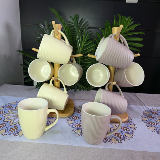 Stripped Ceramic Mugs – 6-Piece Set