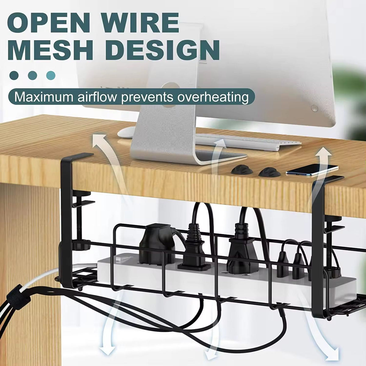 Adjustable Under the Desk Cable Organizer Mesh