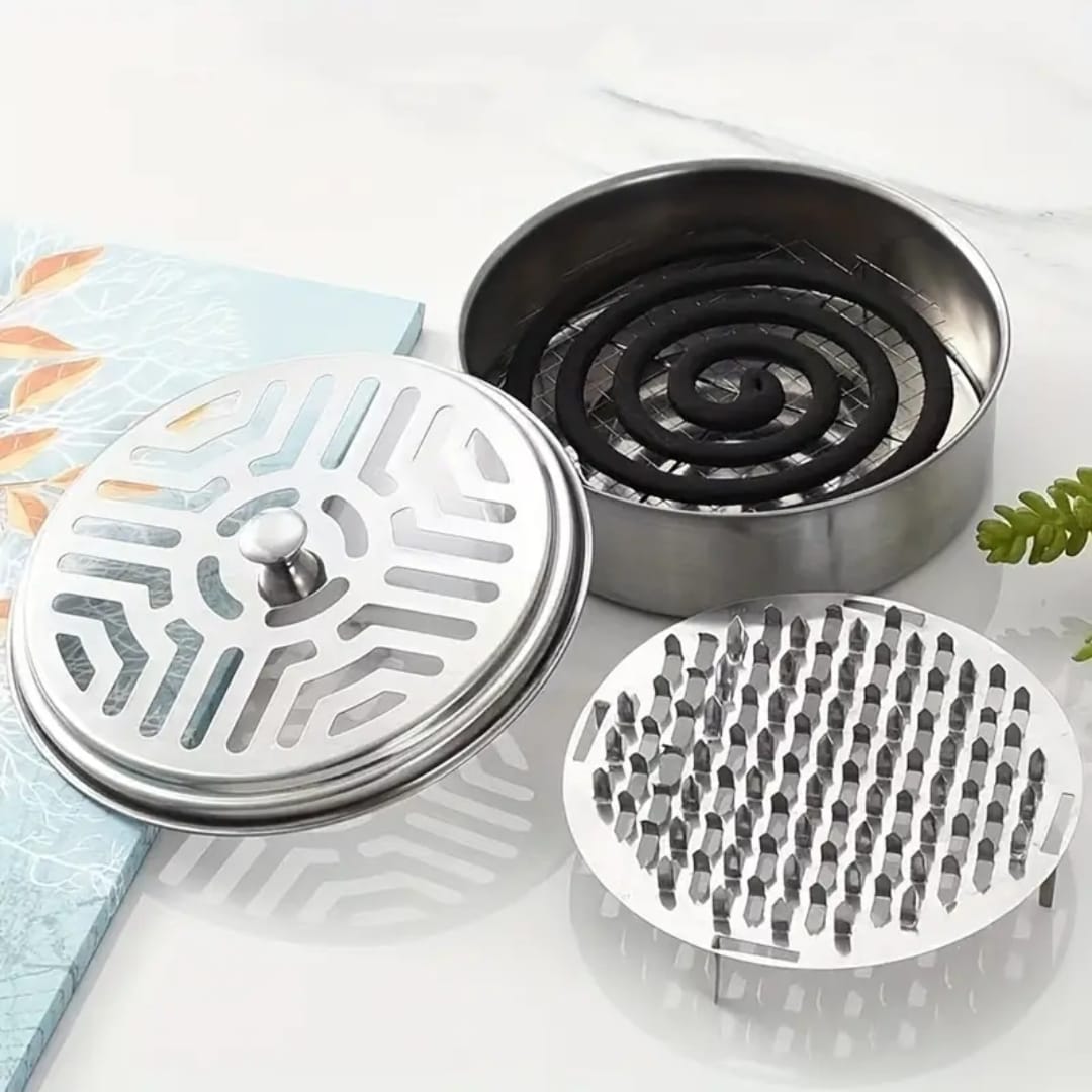 New Stainless Steel Mosquito Coil Holder with Lid and Ashtray