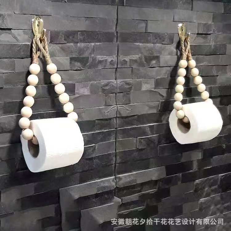 Creative natural wood beaded toilet paper roll holder