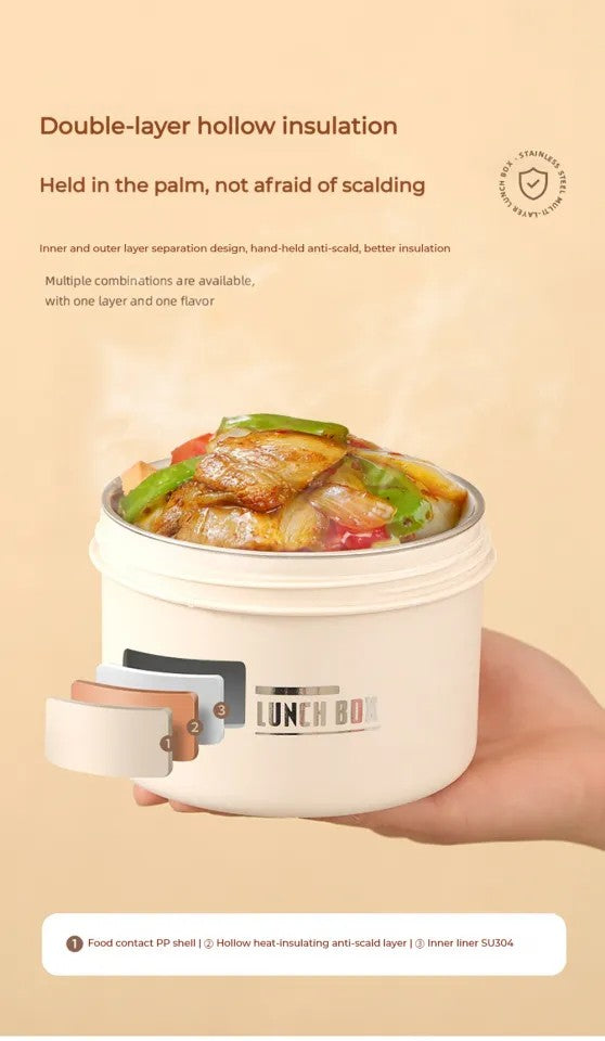Round 550ml Bento Lunch Box, Stainless Steel with Lid, Large Capacity, Easy Wash, Microwave Safe, Carry On Lunch Box