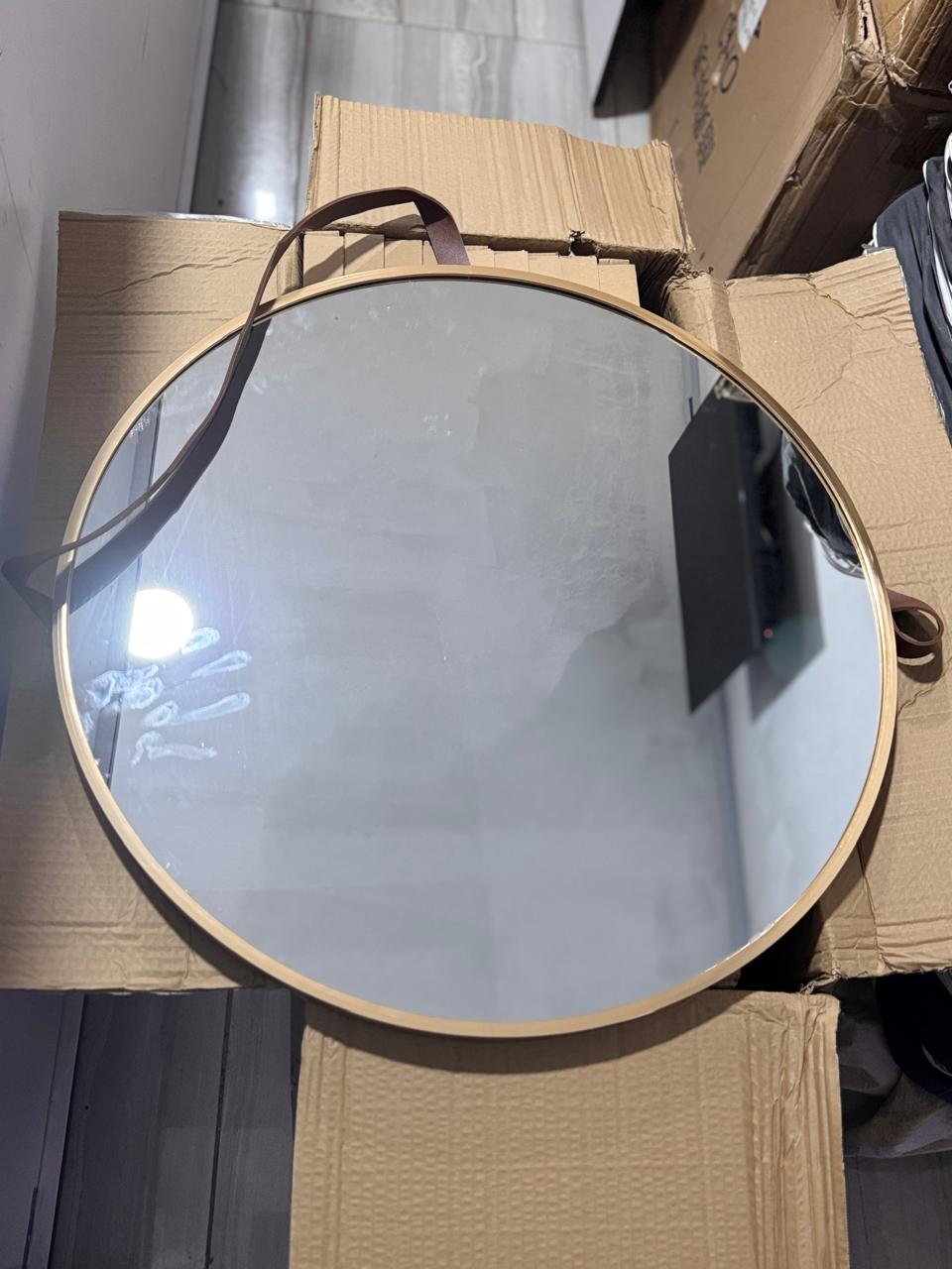 Nordic Wall Hanging Decorative Mirror / Creative Living Room Round Vanity Mirror / Bathroom Mirror with Leather strap