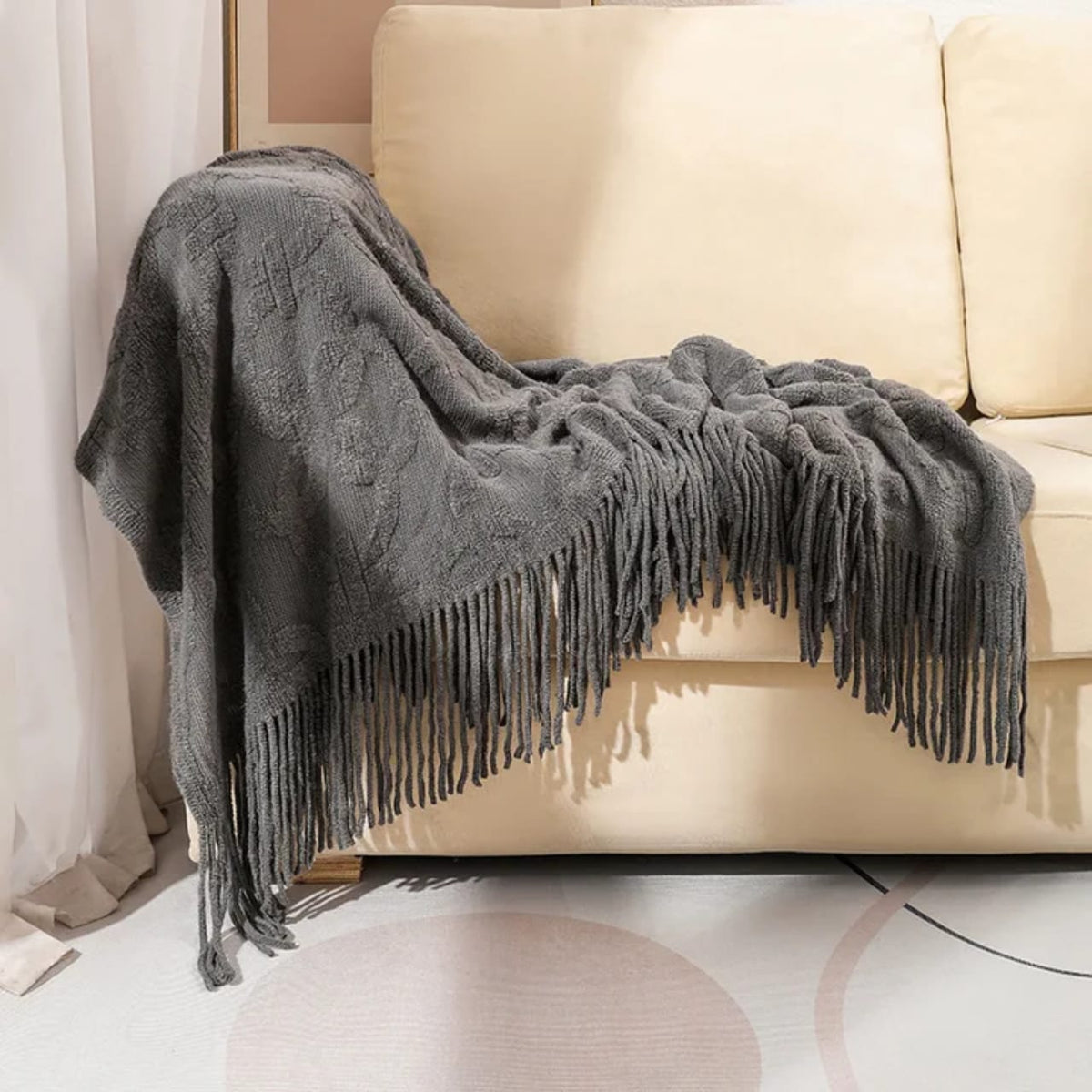 Nordic Style Sofa Throw Blanket with Tassels