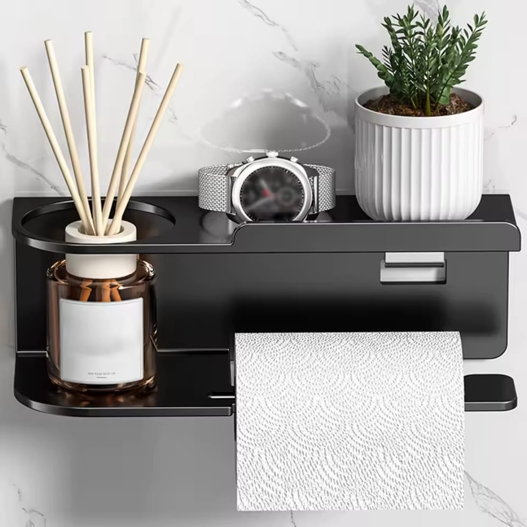 Wall-mounted toilet paper holder with shelf