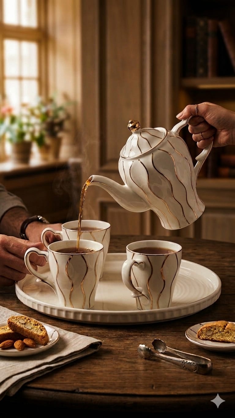 Gold white ceramic tea set