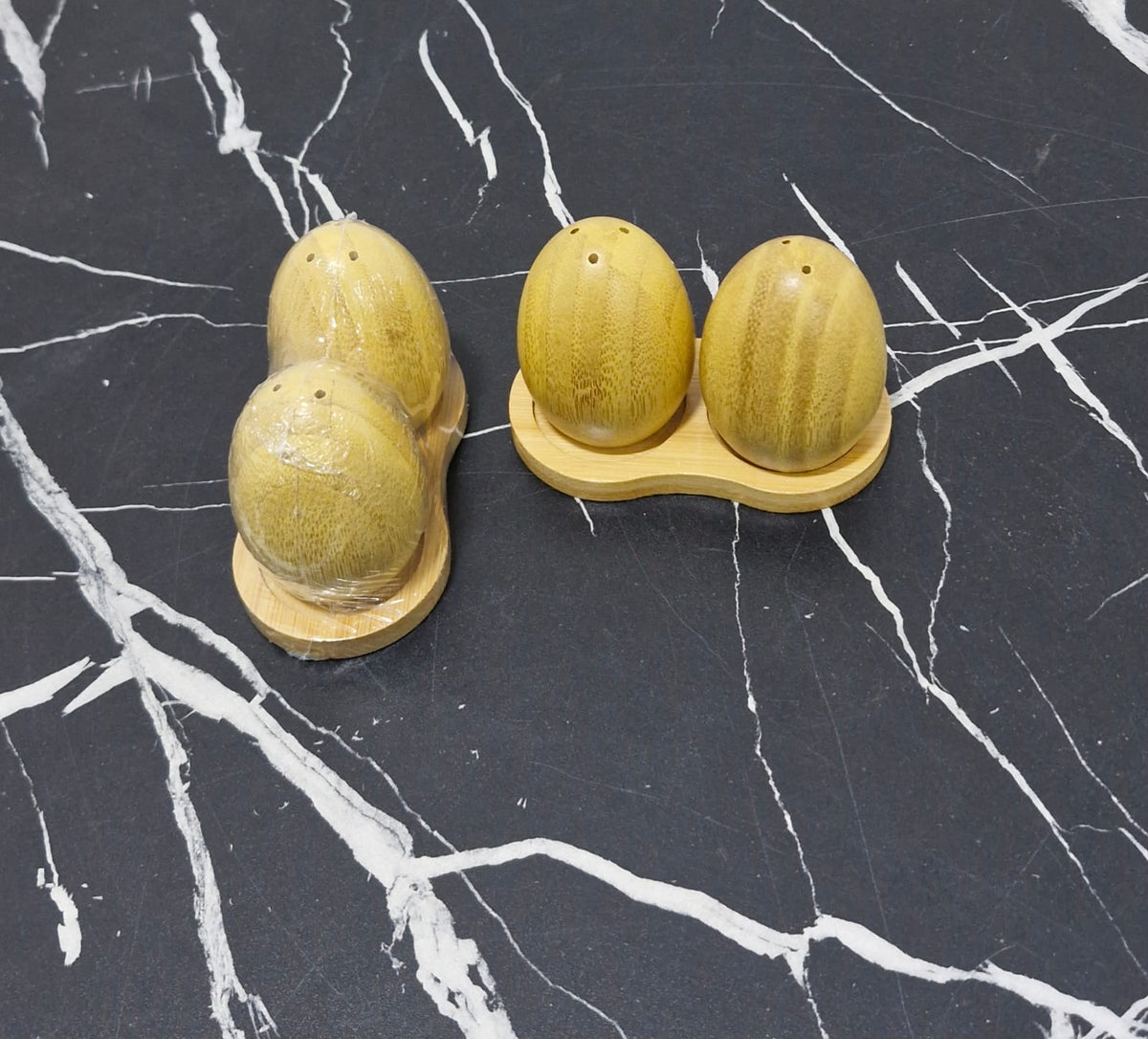 Aesthetic Bamboo Egg-shaped Salt & Pepper Shakers