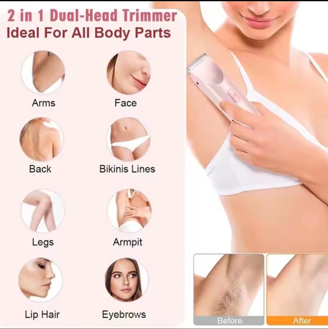 2 in 1 Rechargeable dual head shaver with smoothener 
Waterproof for shower shaving :- for Bikini,Body, Facial Hair Remover