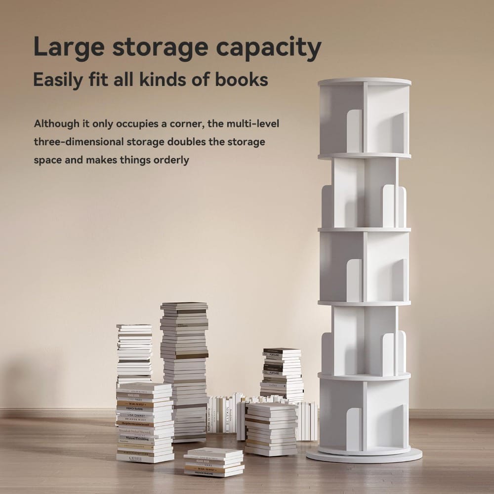 5 Tier 360° stackable bookshelf organizer with wheels