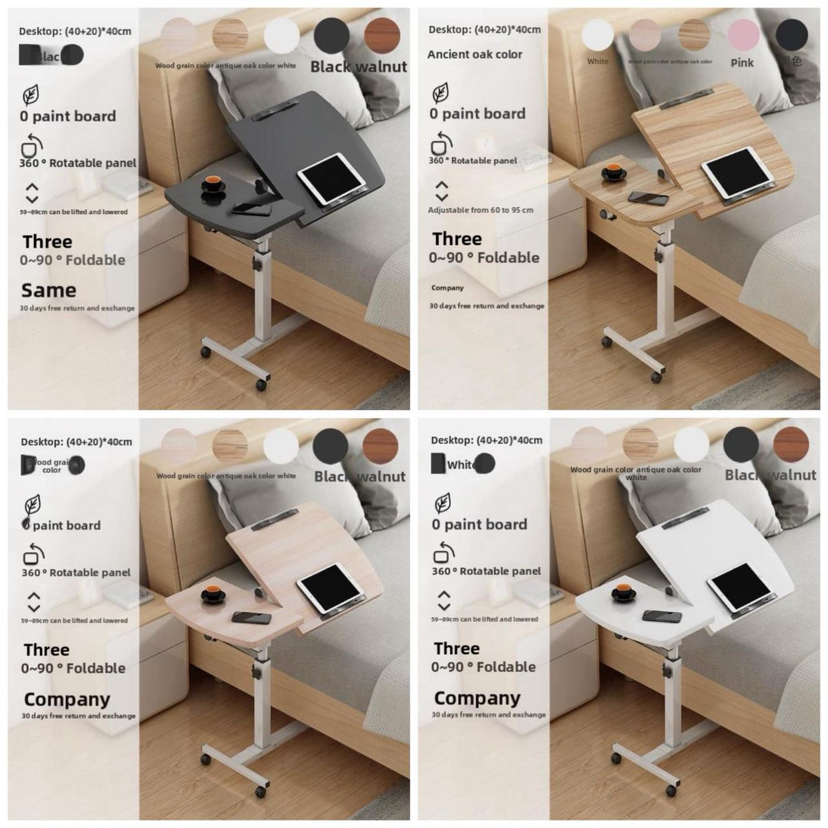 Adjustable Laptop Desk with Wheels, Rotating Standing Computer Table for Sofa Bedside, Lifting Notebook Stand Desk, Side Table