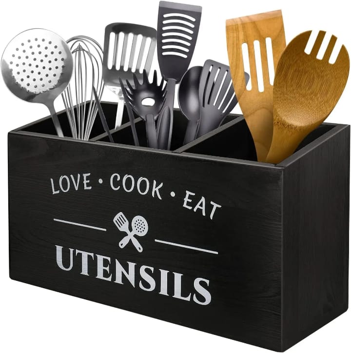 Rustic wooden cutlery/utensils organizer