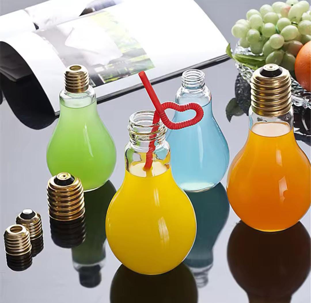 Glass Cups with Straw Light Bulb Shaped Drinking Glasses Novelty Cups Party Favors for Cocktails Beer Juice Beverage
