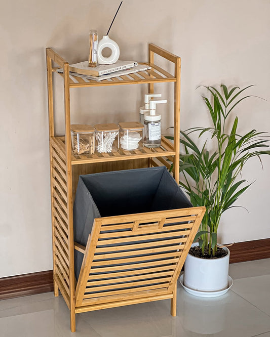 2-in-1 Bamboo Laundry Hamper + storage shelf