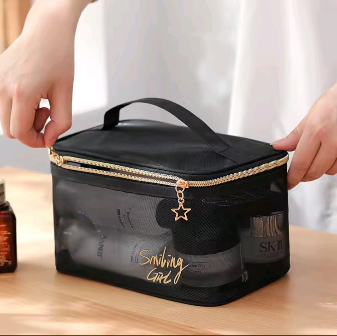 Pretty transparent toiletry bag double zippers, multifunction cosmetic storage bag
