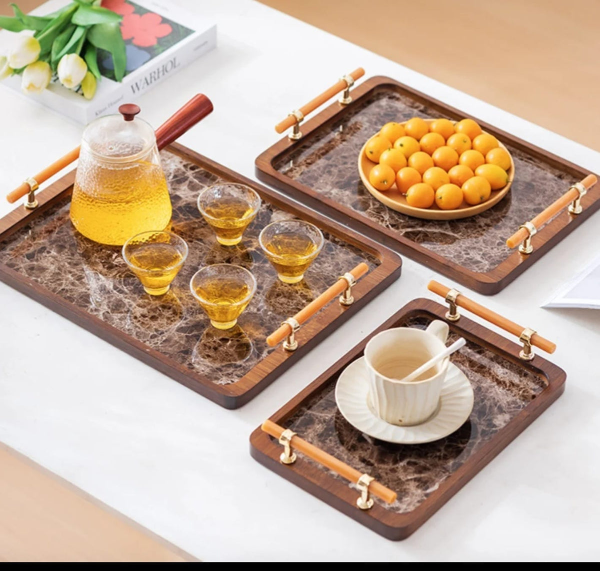 3-Piece Bamboo Nesting trays with Grey Handles