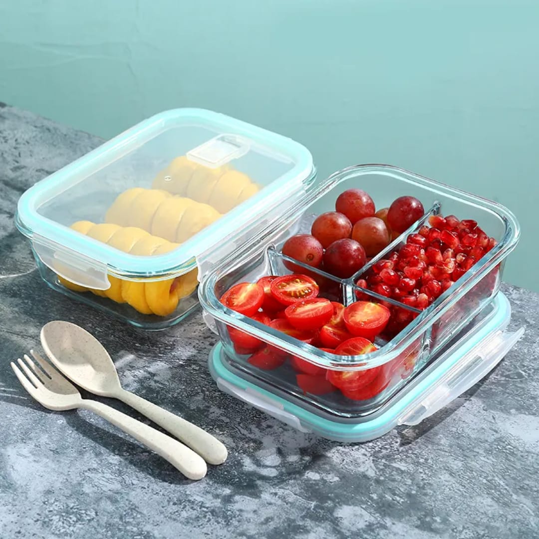 High borosilicate glass partitioned lunchbox