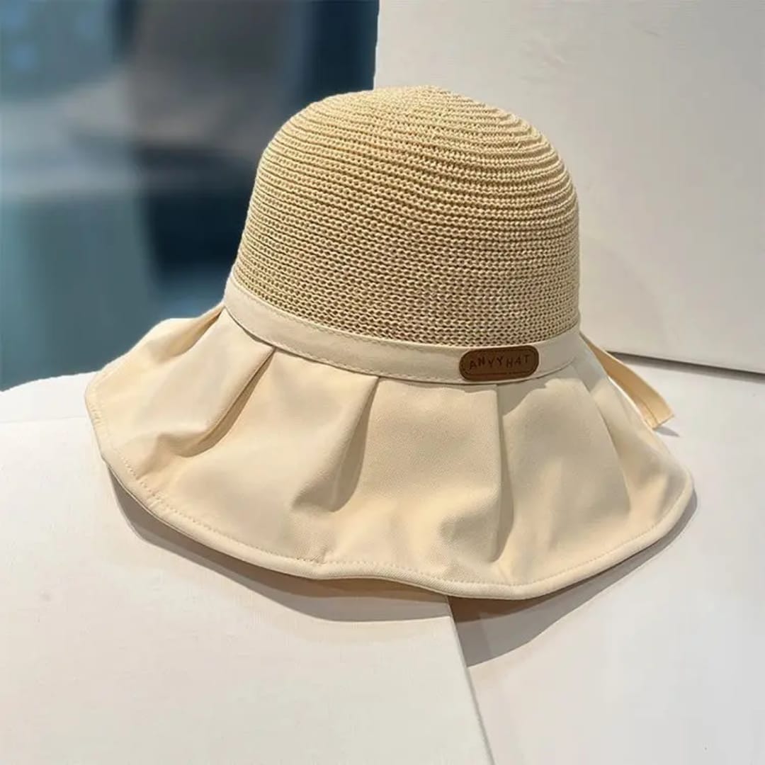 Summer Women's Sun Protection Butterfly Knot Hat Style Large Brim Face Covering Sun Hat Breathable Baseball Cap