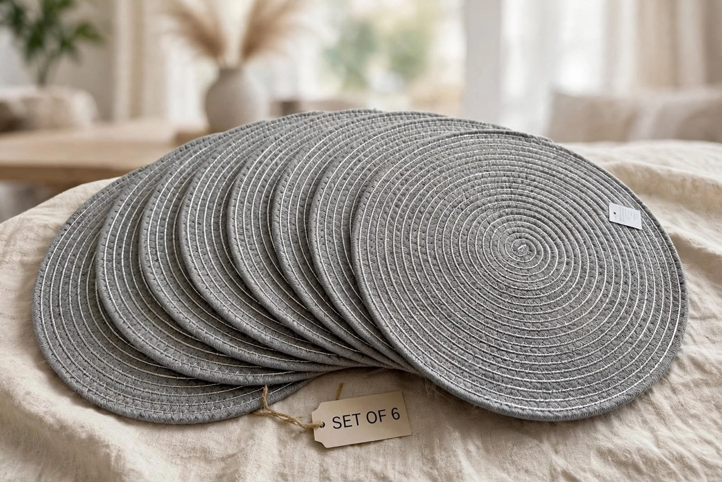Spiral Woven Mats — with subtle silver shimmer