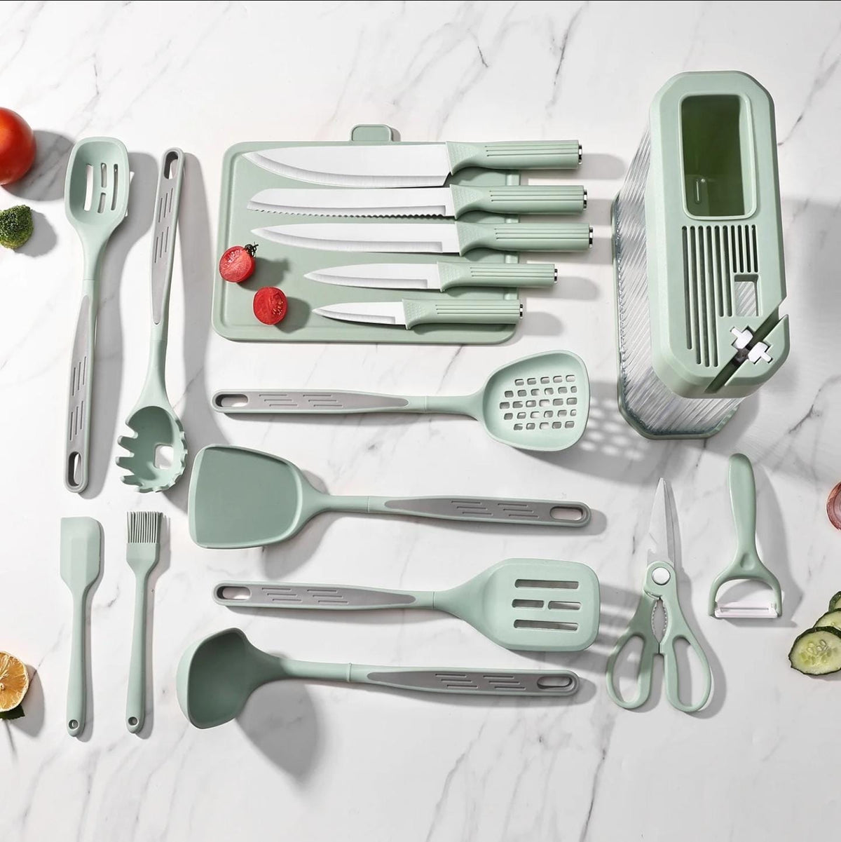 High quality 17pc food grade silicone kitchen utensil set.