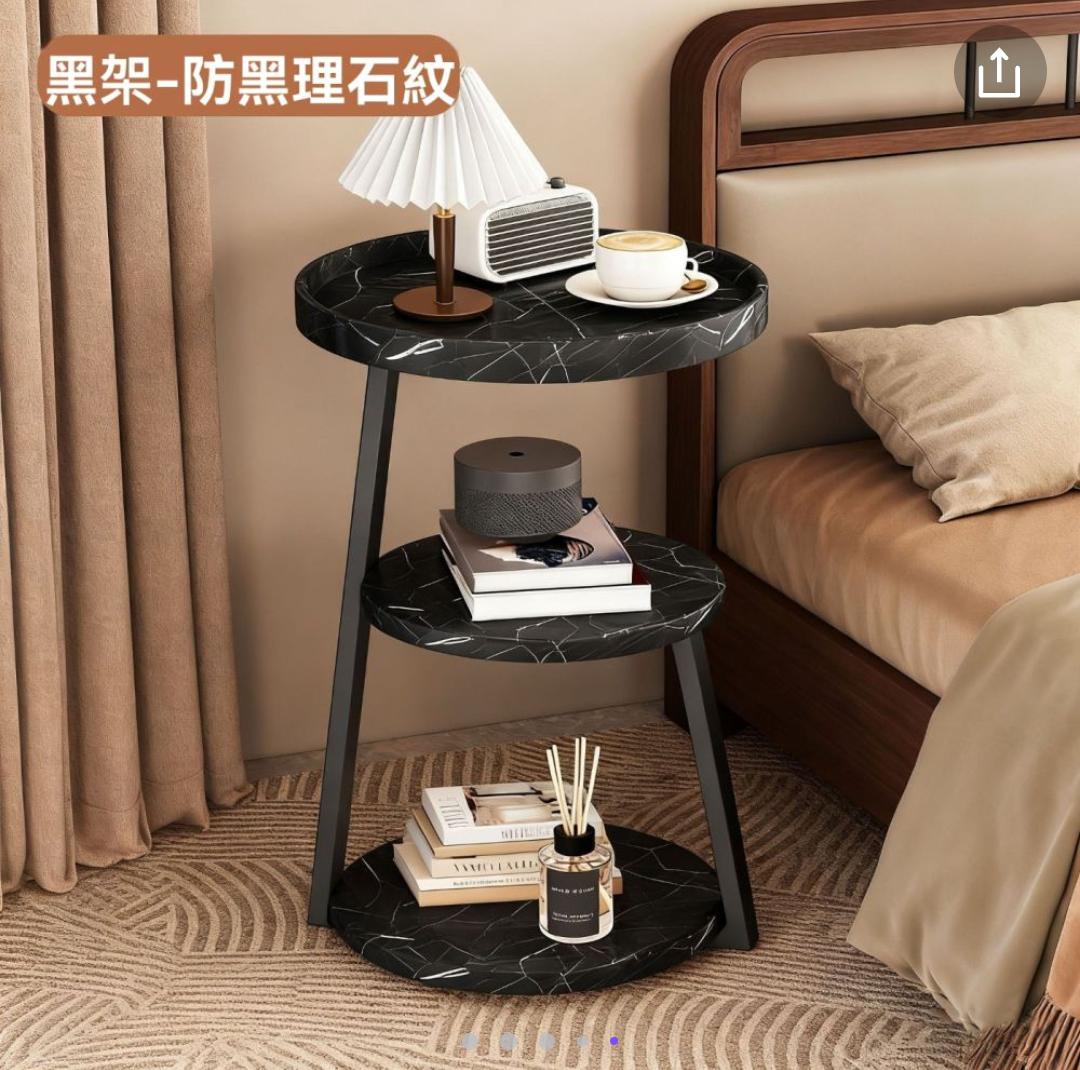3-tier Trinity Sofa Side Table for Small Spaces Round End Table Accent Couch Beside Table with Wood Top & Metal Frame Modern Nightstand for Living Room Bedroom (40x40x62cm(16x16x24inch) Black