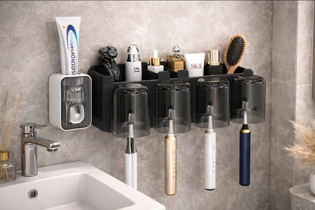 *Toothbrush holder /Toothpaste dispenser with 4 cups