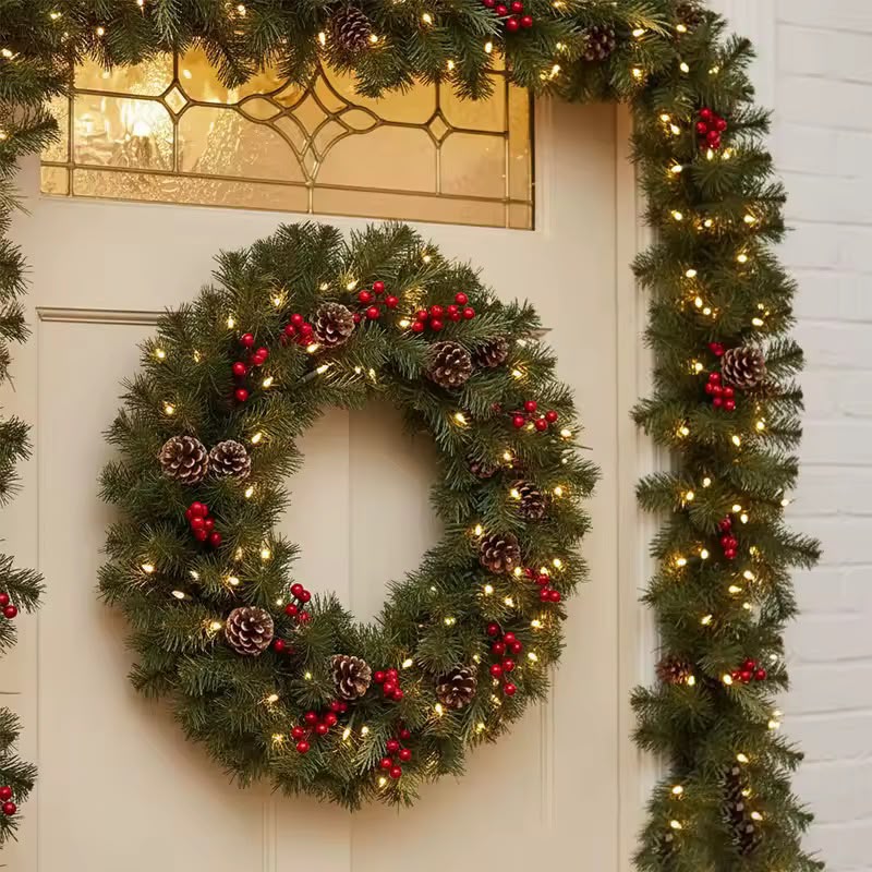 ✅PREDECORATED GREEN GARLAND WITH INBUILT LIGHT