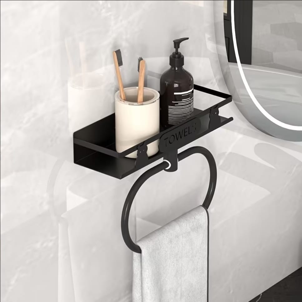 Bathroom Towel Rack with Storage Shelf