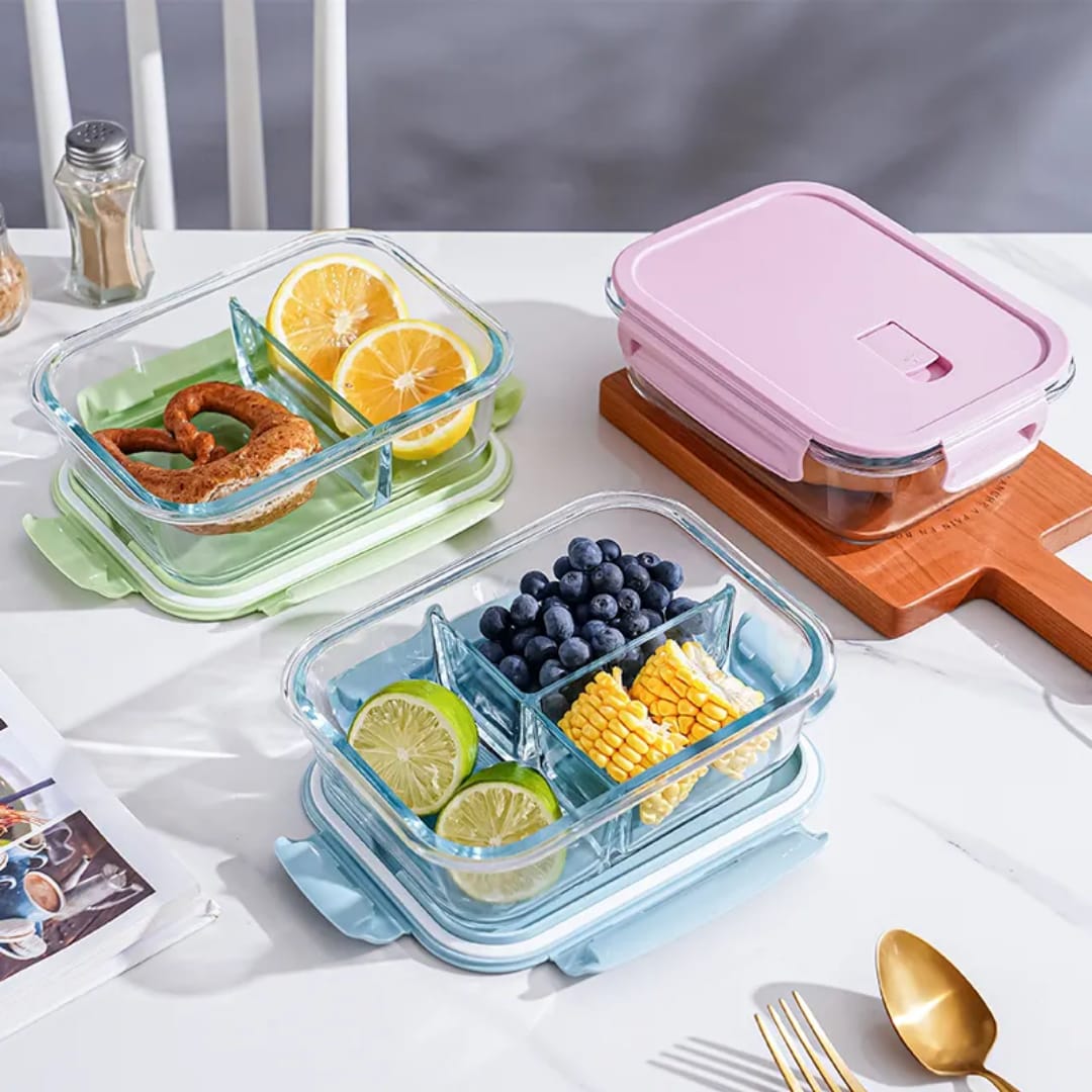 High borosilicate glass partitioned lunchbox