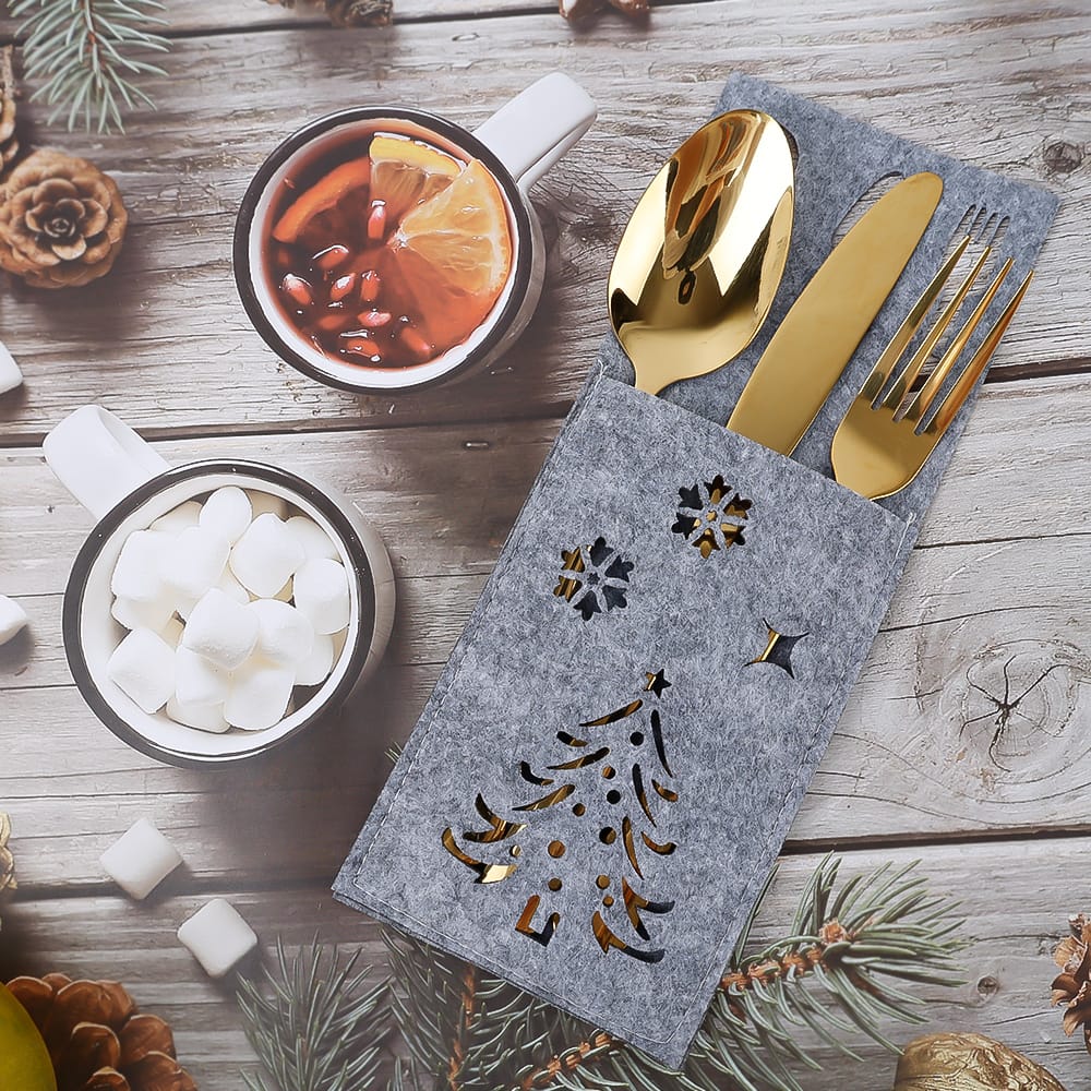 Xmas Cutlery Bag Tableware Fork Knife Storage Organizer Dinnerware Cover