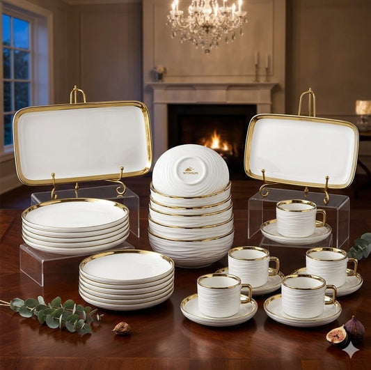 32pc Luxury Gold Ring Dinner set