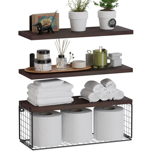 Solid pine wood bathroom floating shelves