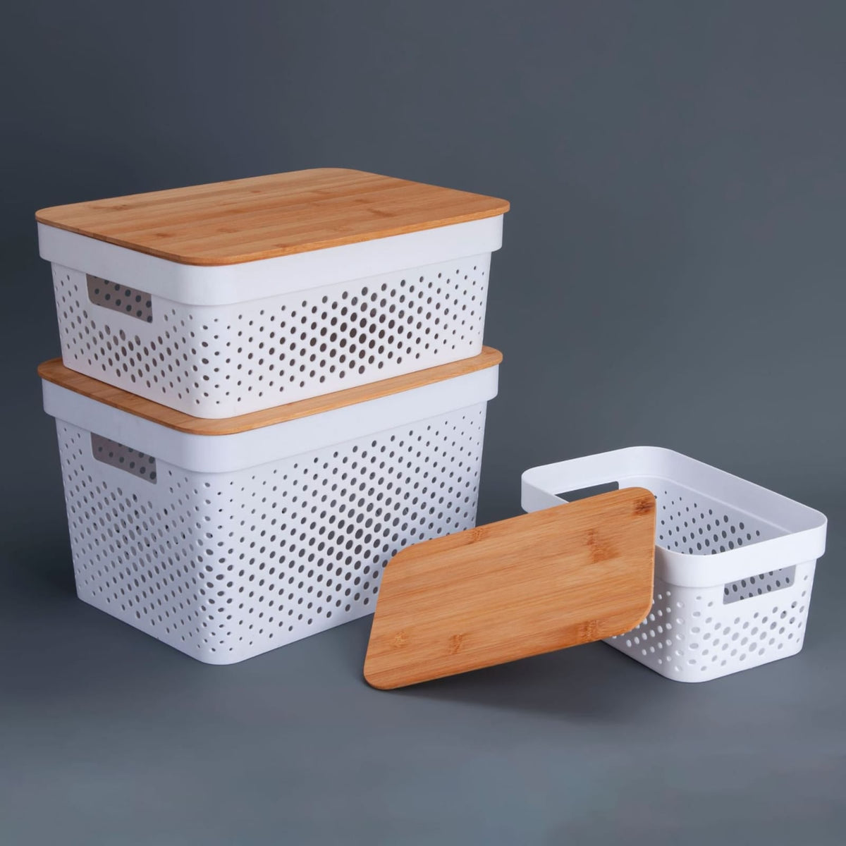 Medium size Modern Storage Basket with Bamboo Lid