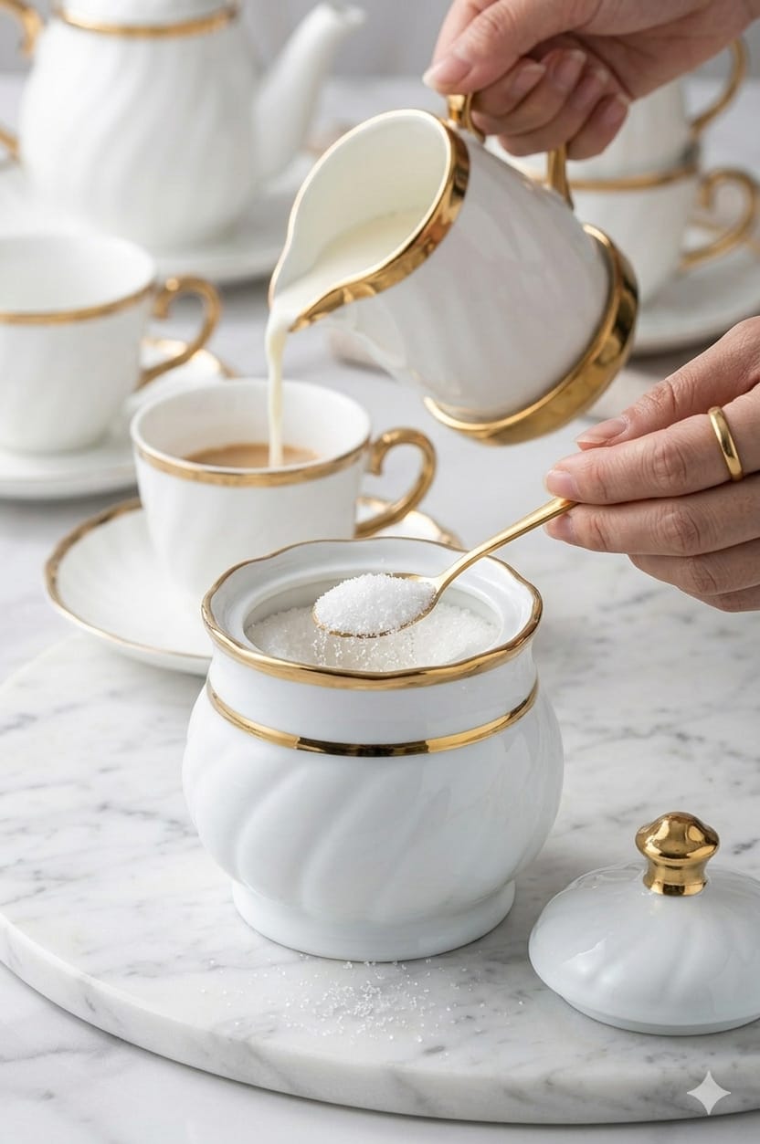 Fancy blue and gold sugar pot