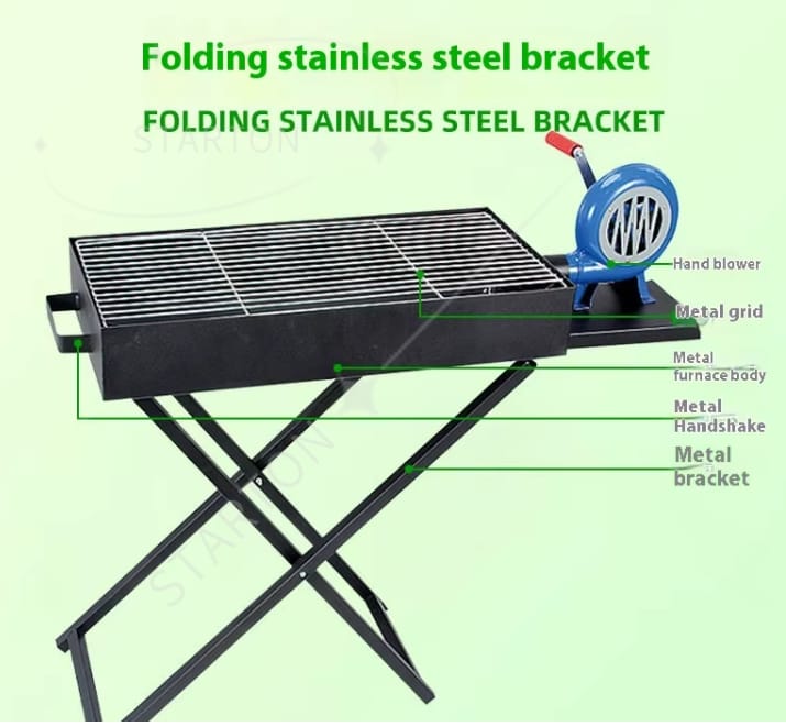 Outdoor Camping Folding Barbecue Grill with manual Air Blower
