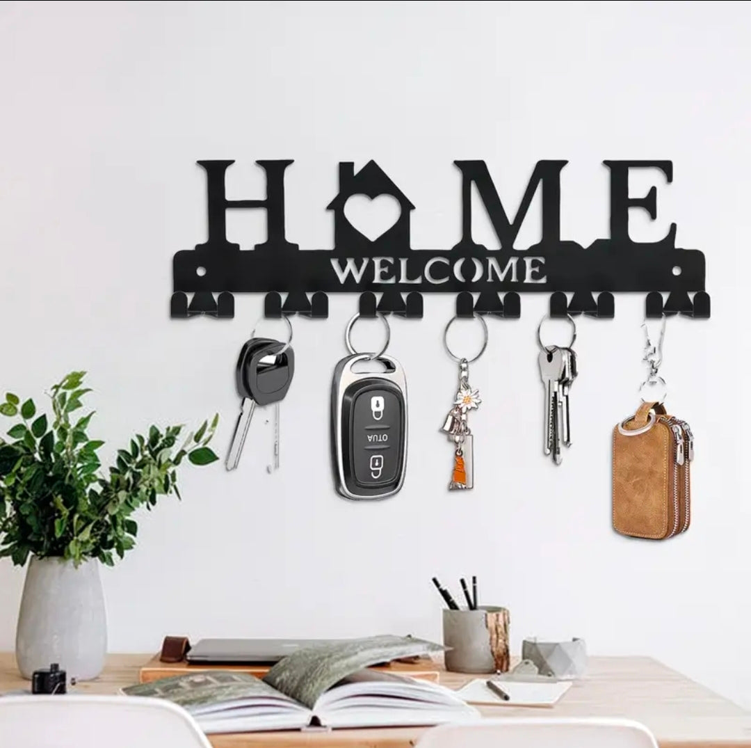 Black metal wall-mounted key holder