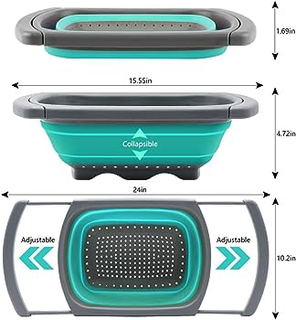 Big sized Rectangular expandable big handles collapsible colander drainer