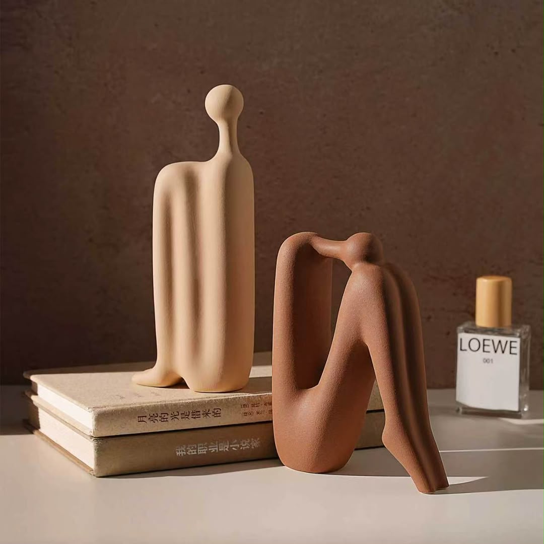 Modern minimalist back to back abstract figure ceramic bookends