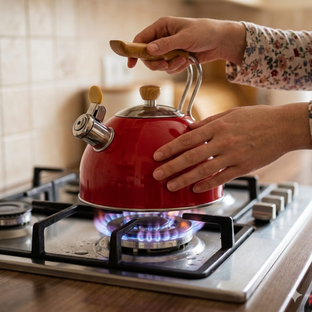 2.5L Retro-Style Stainless Steel Whistling Kettle with Wood-Grain Accents