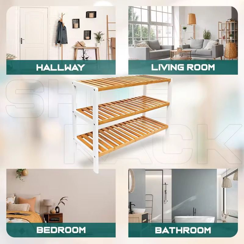 3 layer natural bamboo shoe rack/ storage organizer .