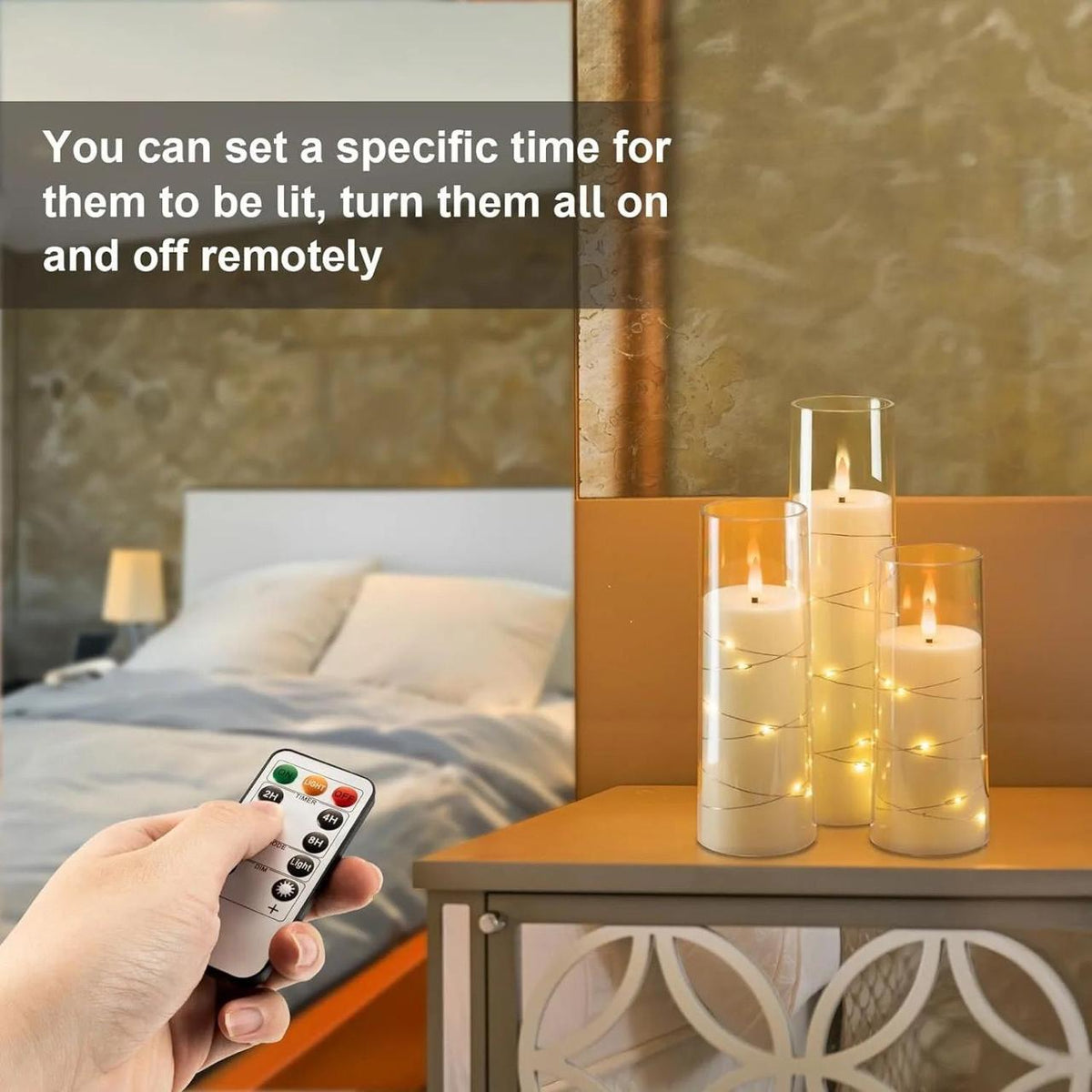 Acrylic flameless LED candles with string light