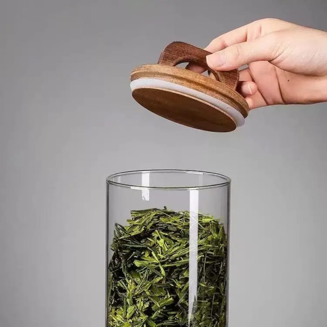 4pcs Airtight Glass Jars with Elegant Wooden Lids