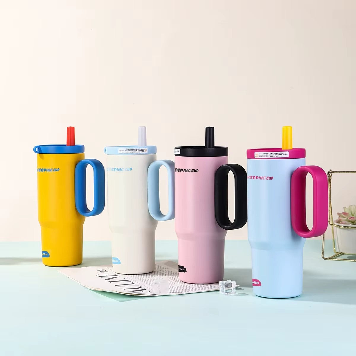 New 700ml High-Value Happy everyday Handle Ice Bucket Fashion Stanley design Large-Capacity Stainless Steel Vacuum Thermos Cup Outdoor Car Portable Straw