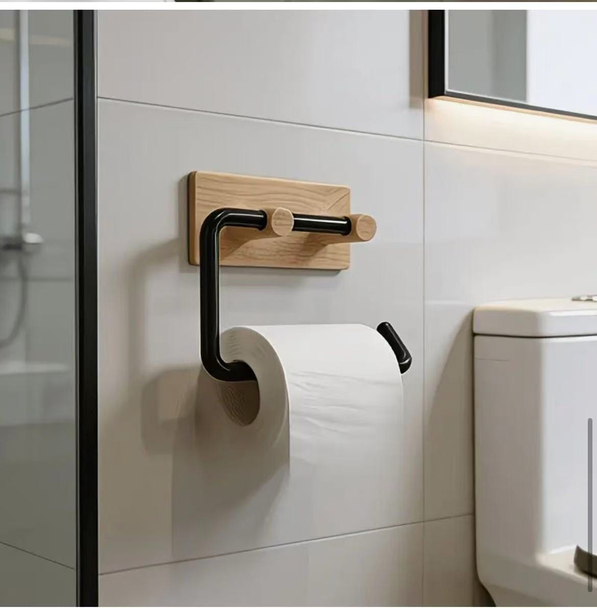 Wood Grain No-Drill Toilet Paper Holder