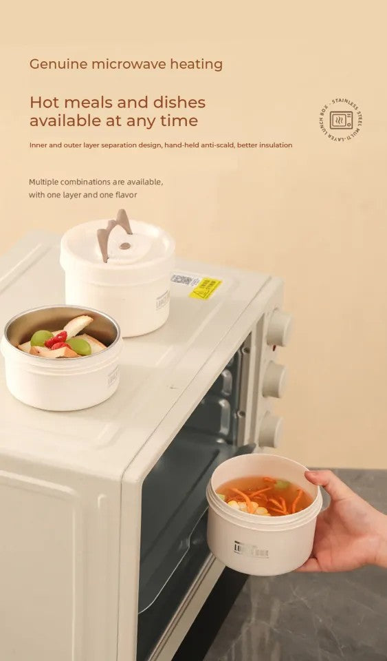 Round 550ml Bento Lunch Box, Stainless Steel with Lid, Large Capacity, Easy Wash, Microwave Safe, Carry On Lunch Box
